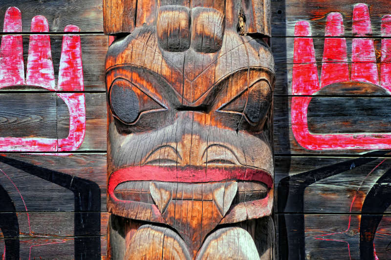 Lower part of a totem pole, Kasan First Nation Village, Old Hazelton, BC